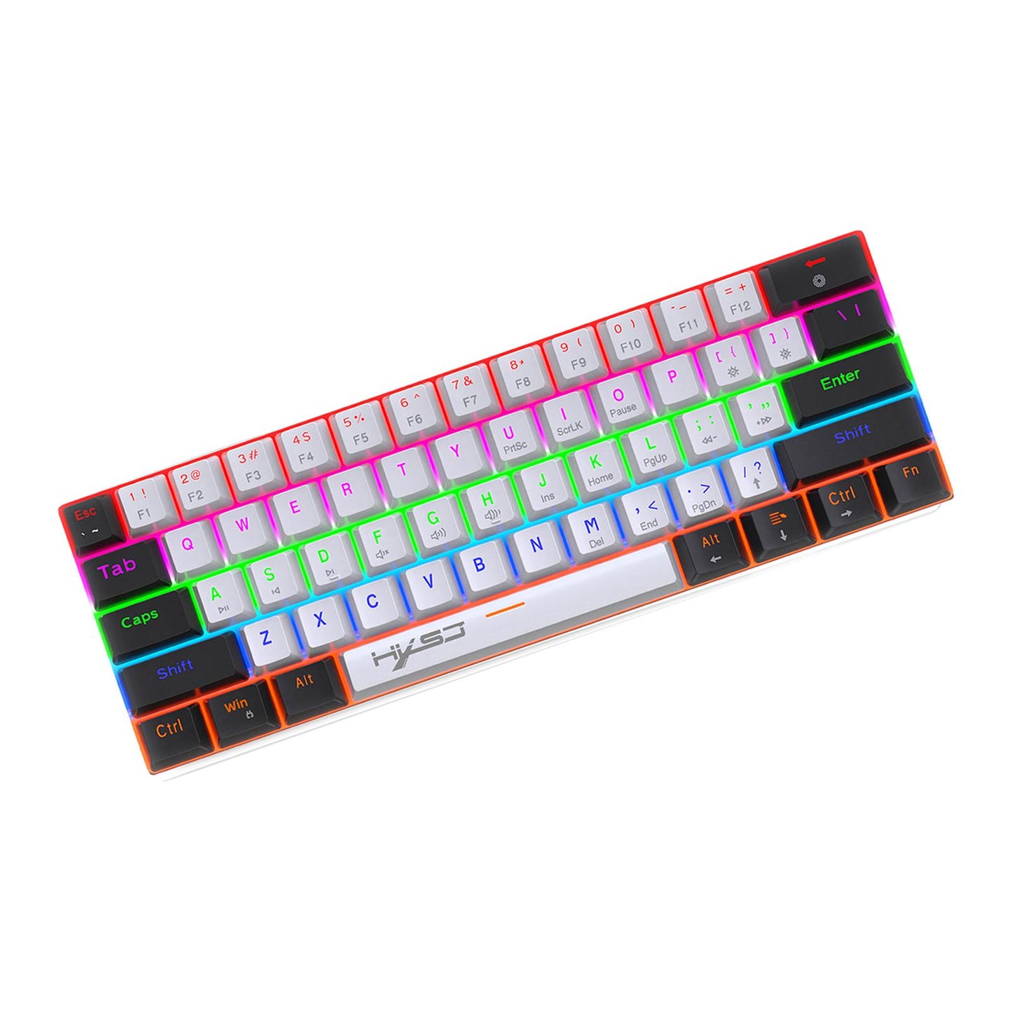 Mechanical Keyboard Mini 61 Keys Mechanical Axis Light Adjustment for Office Blackwhite whitecase