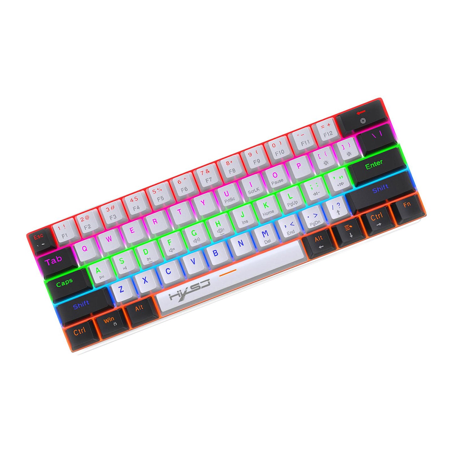 Mechanical Keyboard Mini 61 Keys Mechanical Axis Light Adjustment for Office Blackwhite whitecase