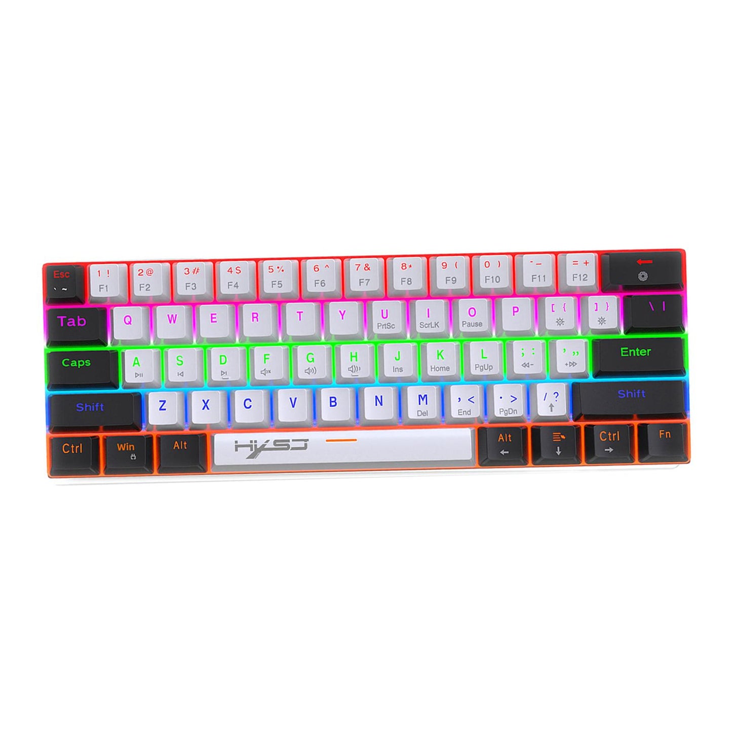 Mechanical Keyboard Mini 61 Keys Mechanical Axis Light Adjustment for Office Blackwhite whitecase