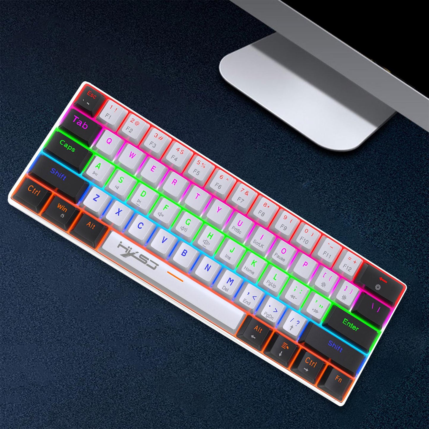 Mechanical Keyboard Mini 61 Keys Mechanical Axis Light Adjustment for Office Blackwhite whitecase