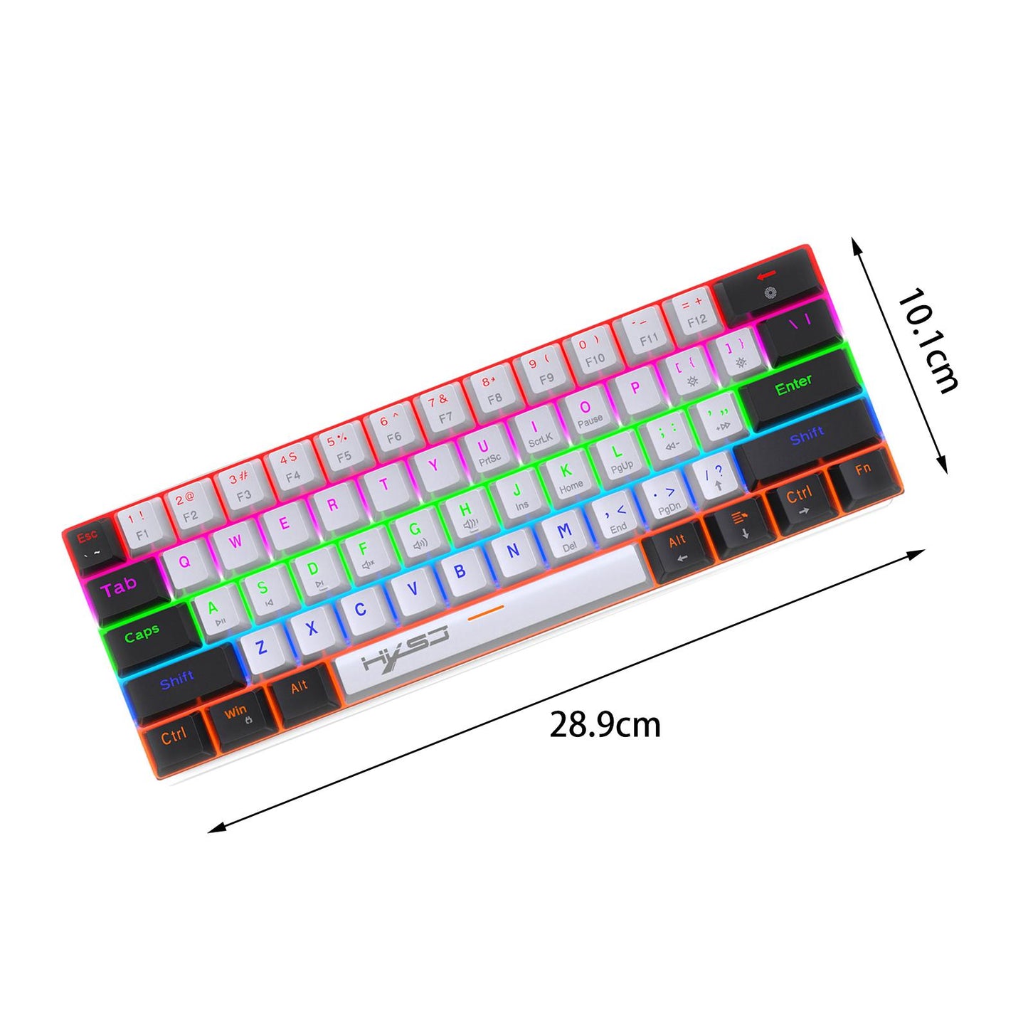 Mechanical Keyboard Mini 61 Keys Mechanical Axis Light Adjustment for Office Blackwhite whitecase