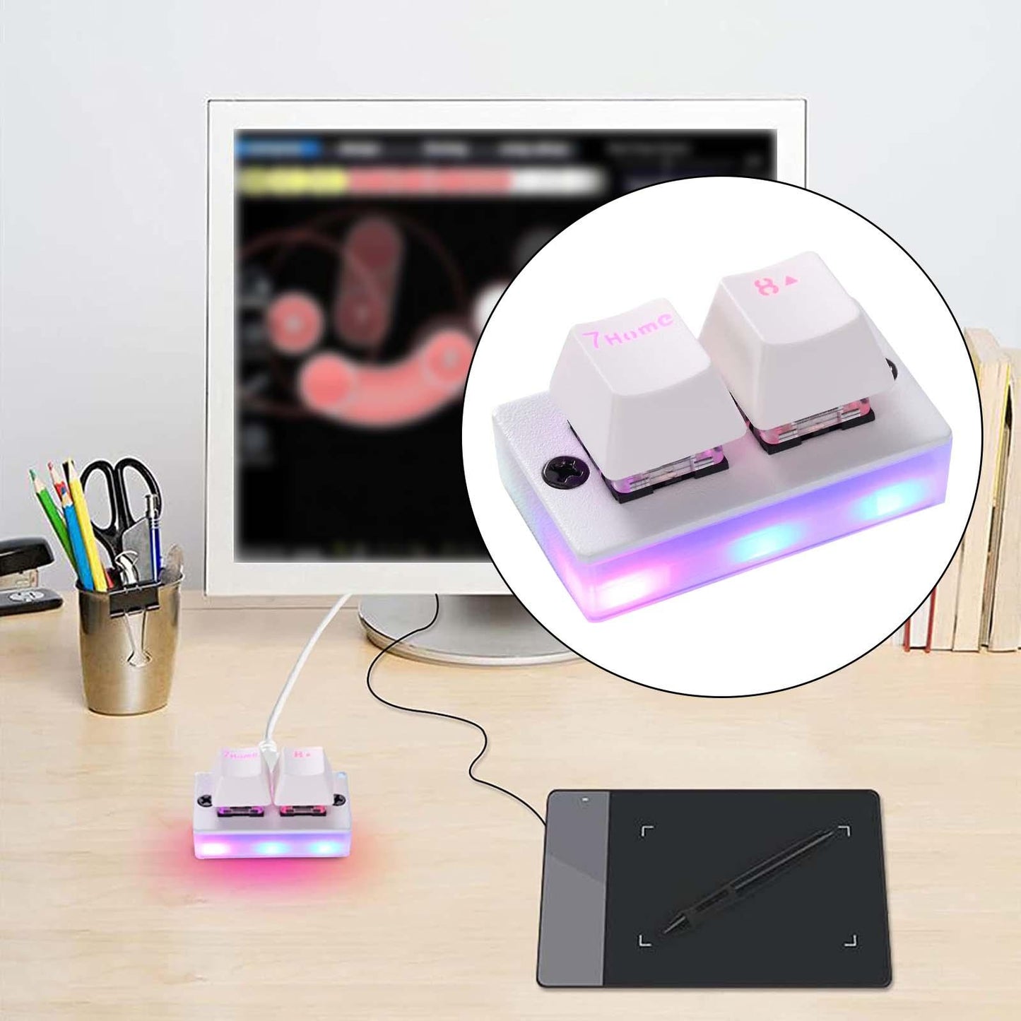 USB C Wired Mini 2 Key Game Keypad RGB LED Backlit One Handed