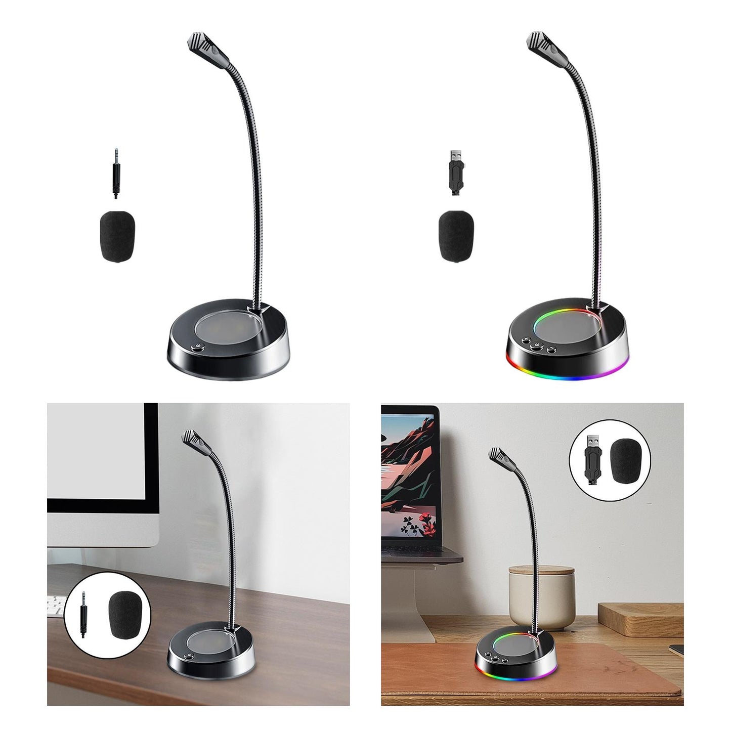 USB Computer Microphone 360 Gooseneck Design for Meetings Desktop PC Youtube With light