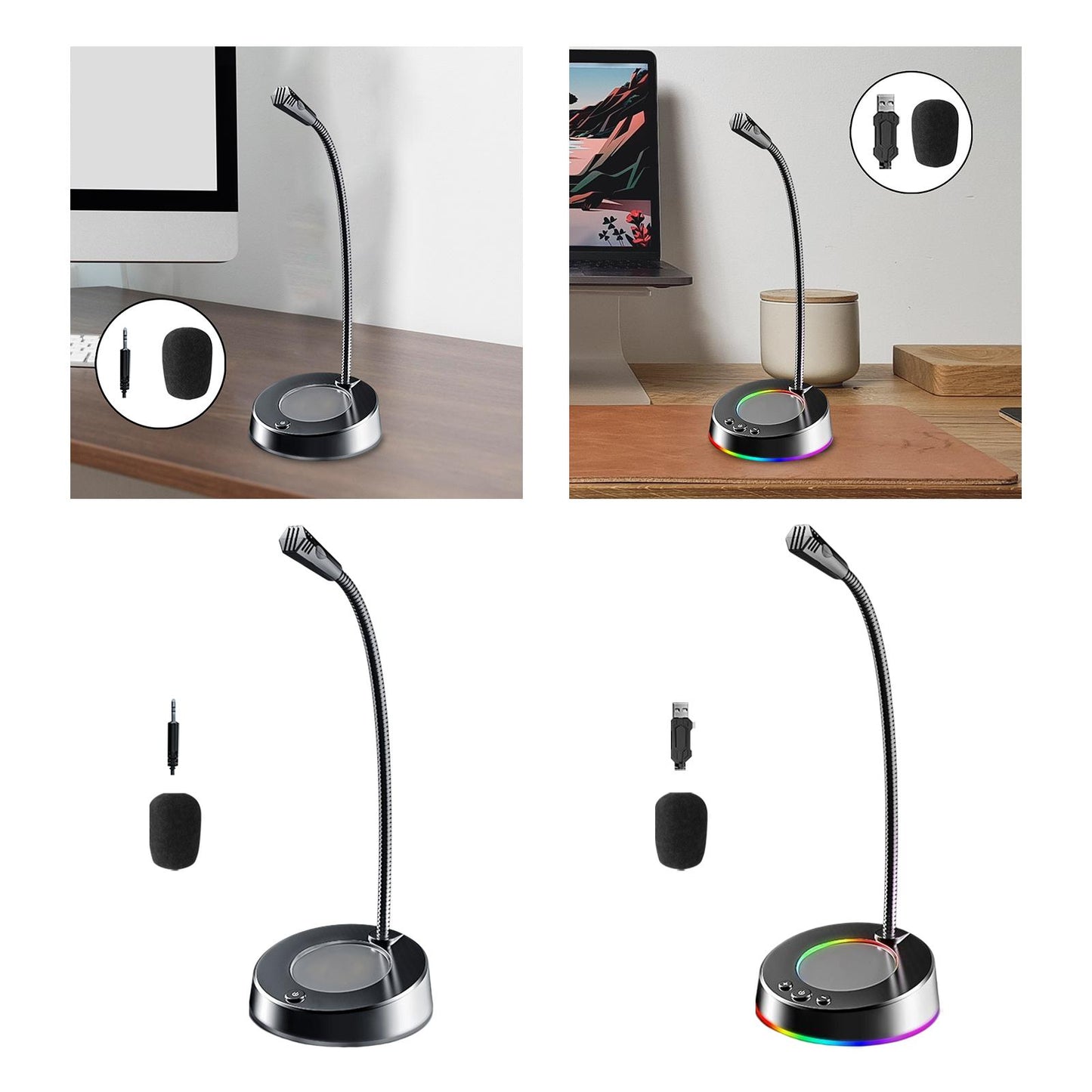 USB Computer Microphone 360 Gooseneck Design for Meetings Desktop PC Youtube With light