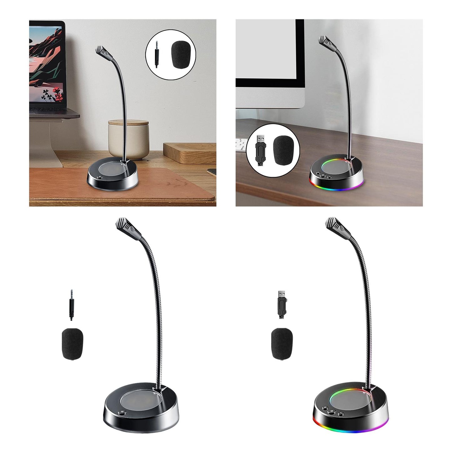 USB Computer Microphone 360 Gooseneck Design for Meetings Desktop PC Youtube With light