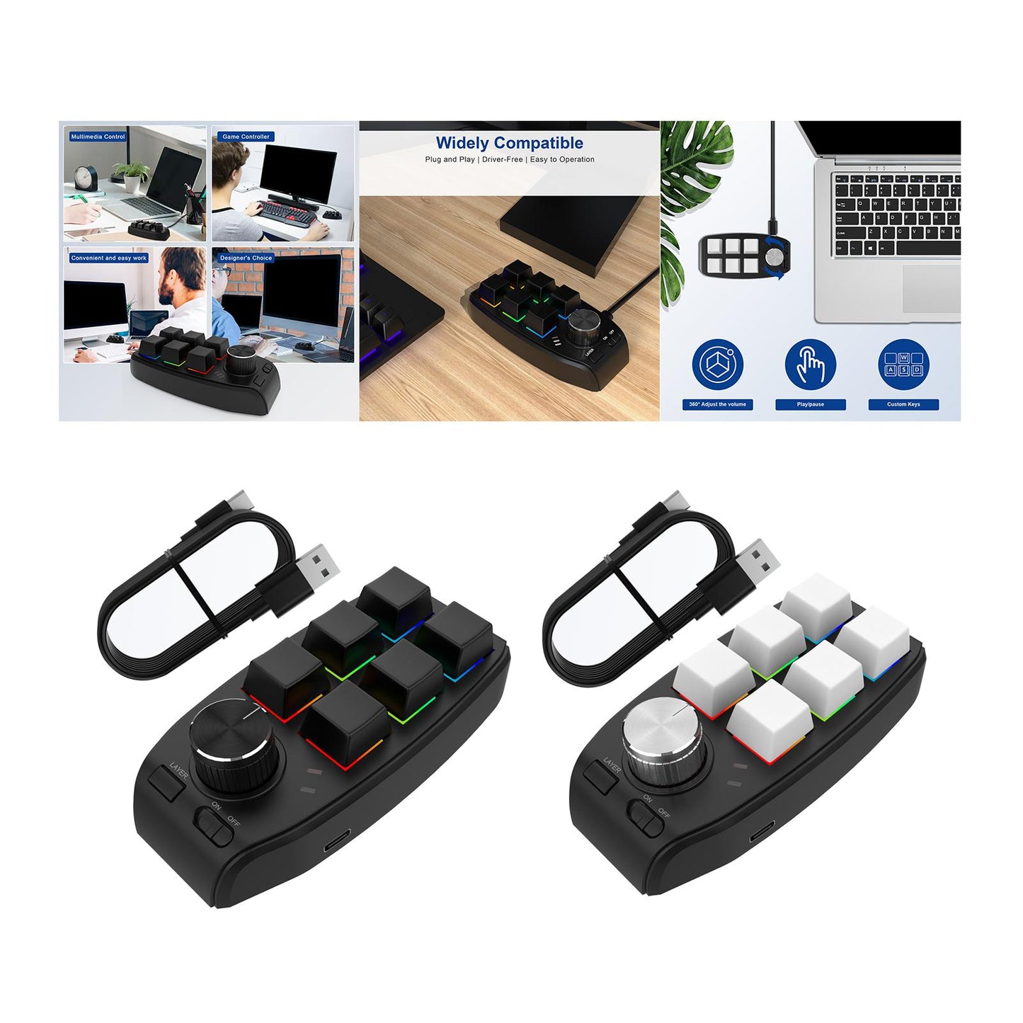 Keyboard Durable Programmables Keys Wired RGB for Audio Drawing Programming Black