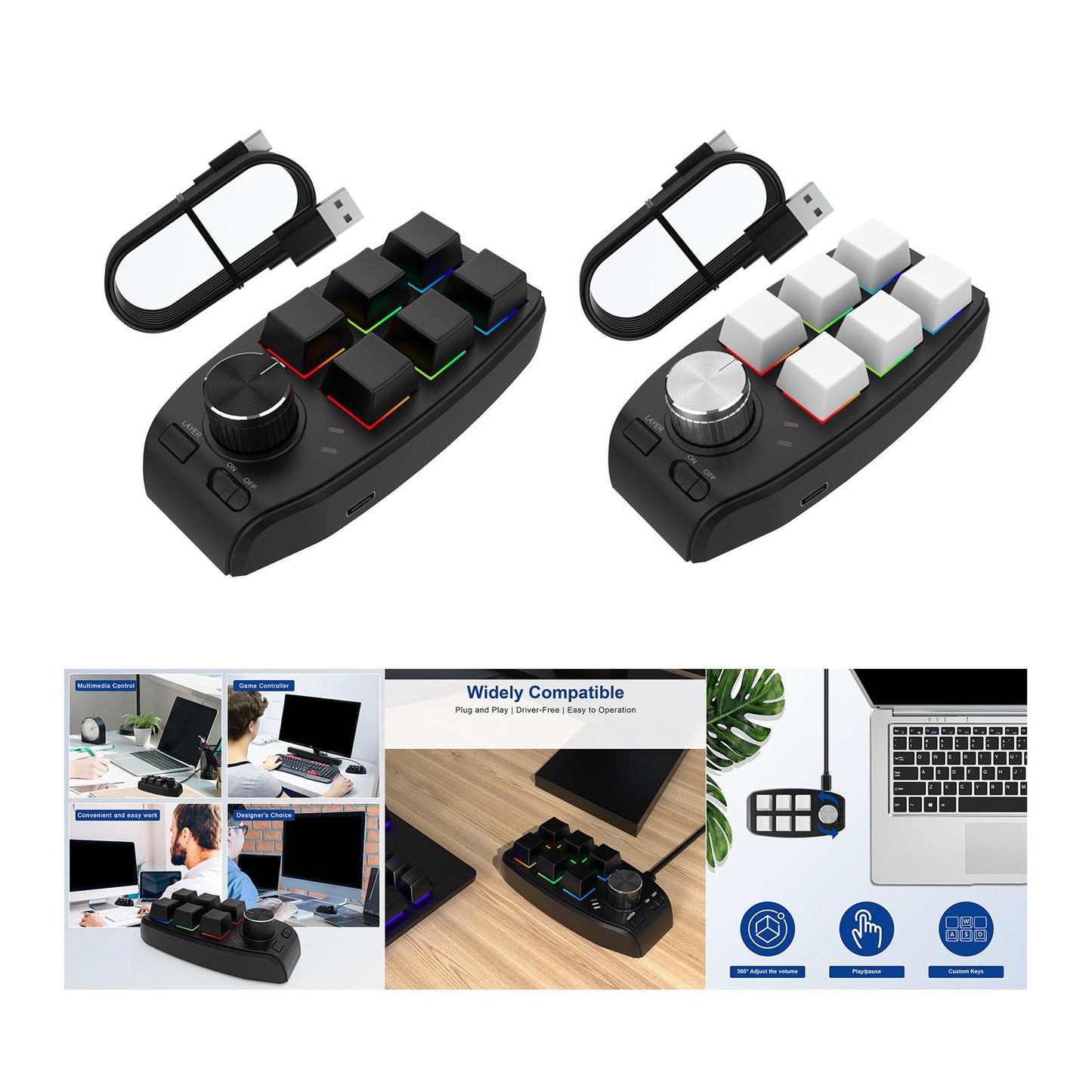 Keyboard Durable Programmables Keys Wired RGB for Audio Drawing Programming Black