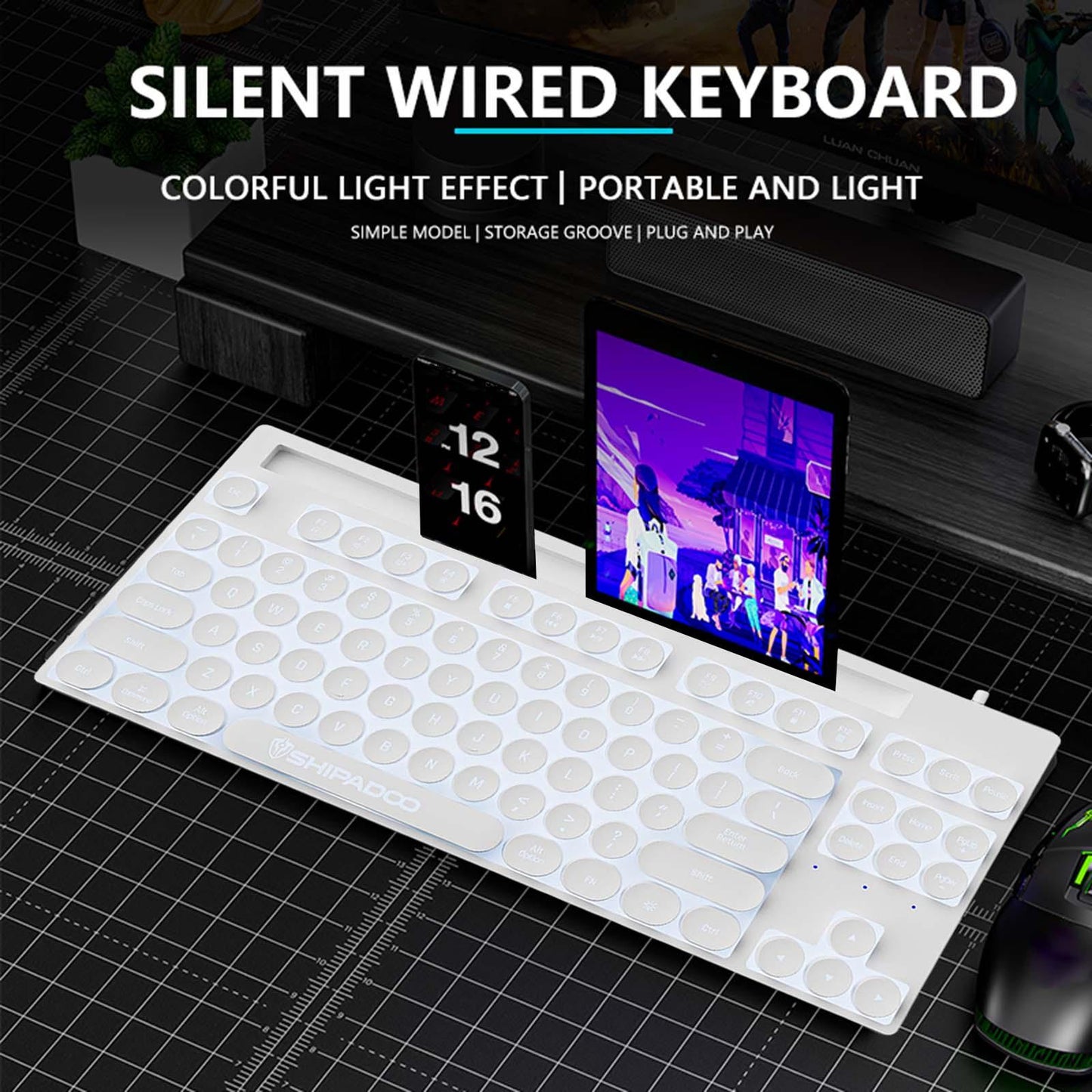 Mechanical Gaming Keyboard Rainbow Backlit for Gamer Office Worker Desktop White