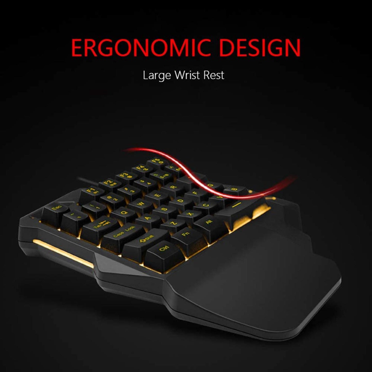 Portable Single Handed Gaming Keyboard USB Wired RGB Backlit Game Controller