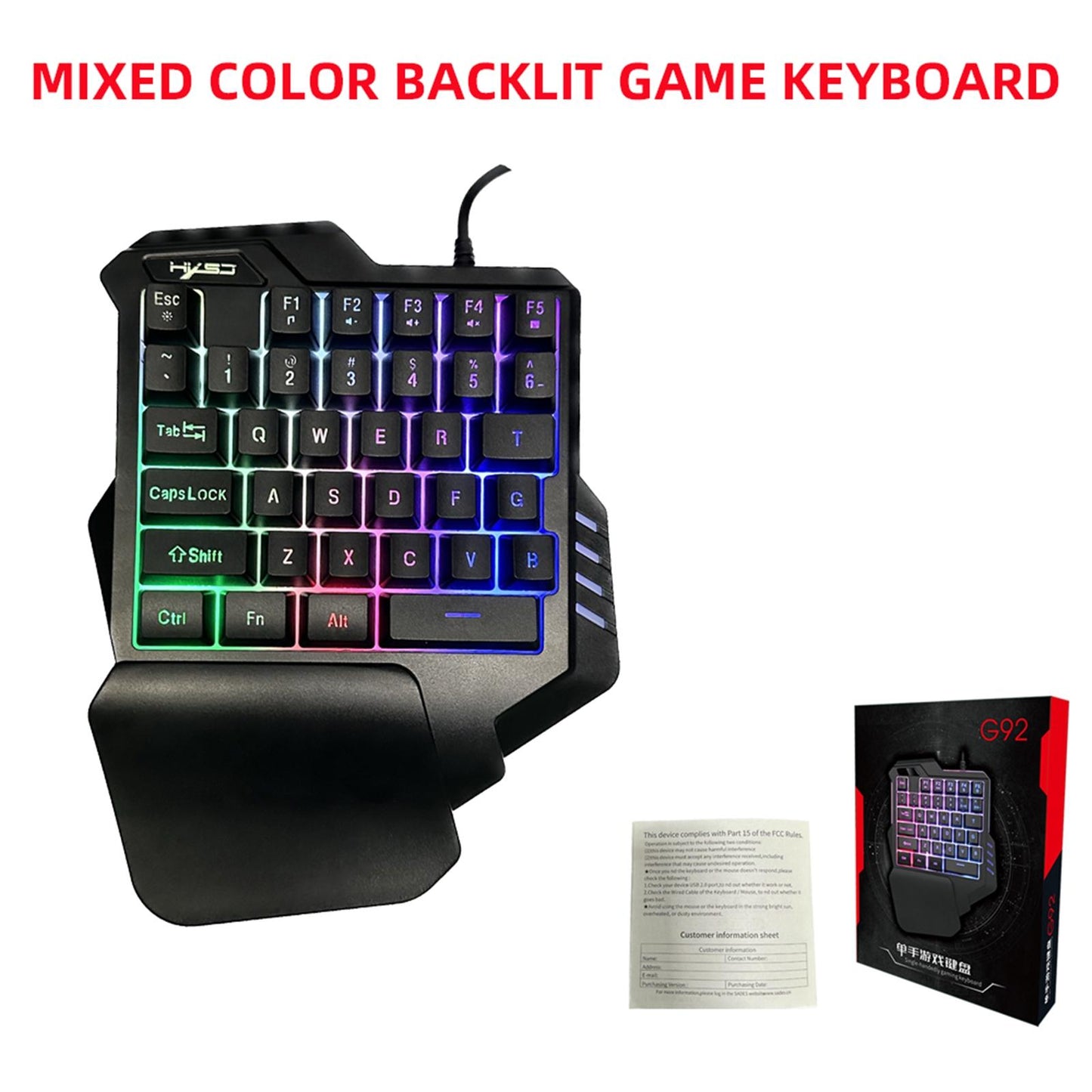 Portable Single Handed Gaming Keyboard USB Wired RGB Backlit Game Controller