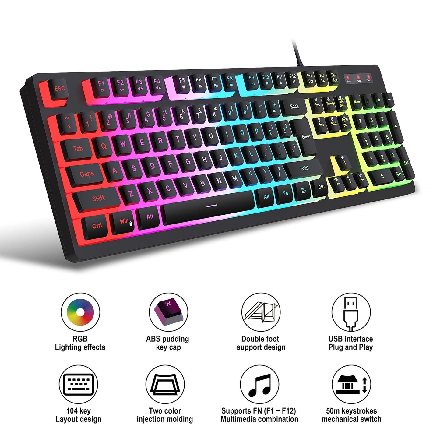 Mechanical Gaming Keyboard Quick Response LED Backlit for Desktop Computer Black