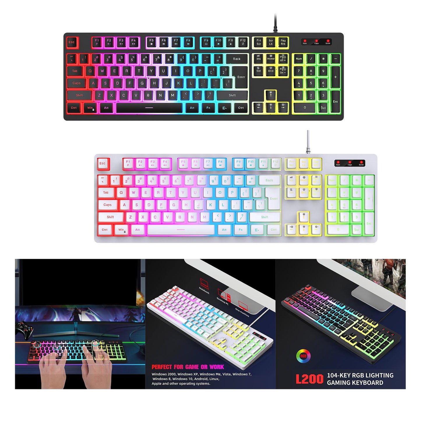 Mechanical Gaming Keyboard Quick Response LED Backlit for Desktop Computer Black