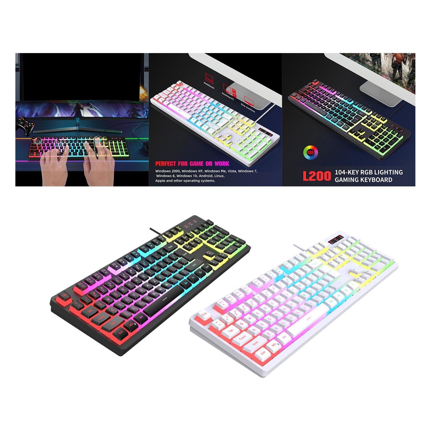 Mechanical Gaming Keyboard Quick Response LED Backlit for Desktop Computer Black