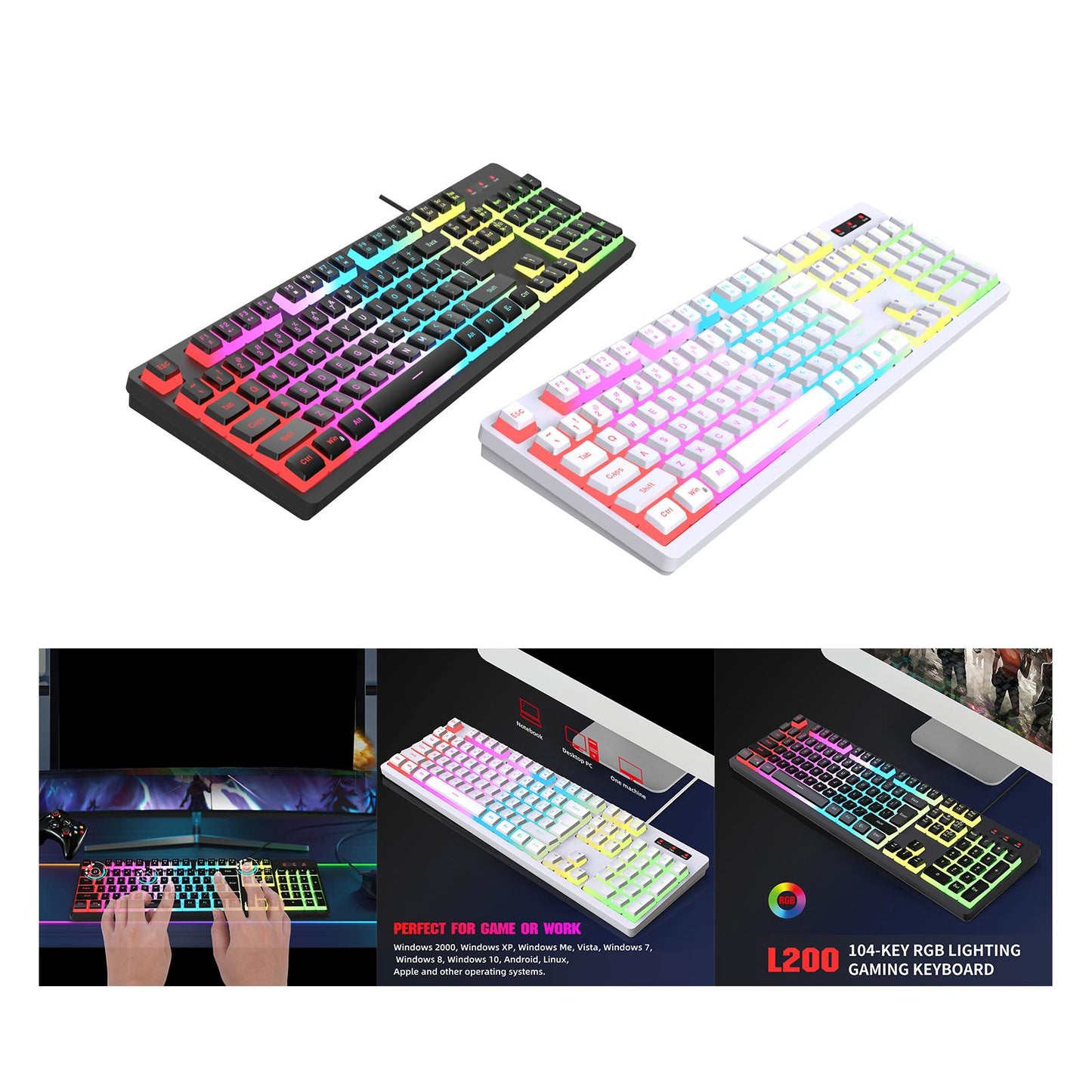 Mechanical Gaming Keyboard Quick Response LED Backlit for Desktop Computer Black