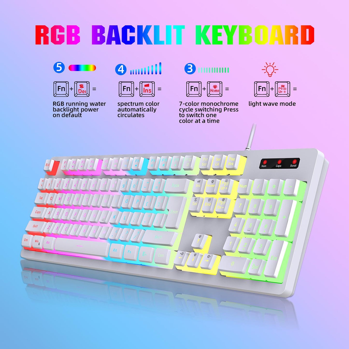 Mechanical Gaming Keyboard Quick Response LED Backlit for Desktop Computer White