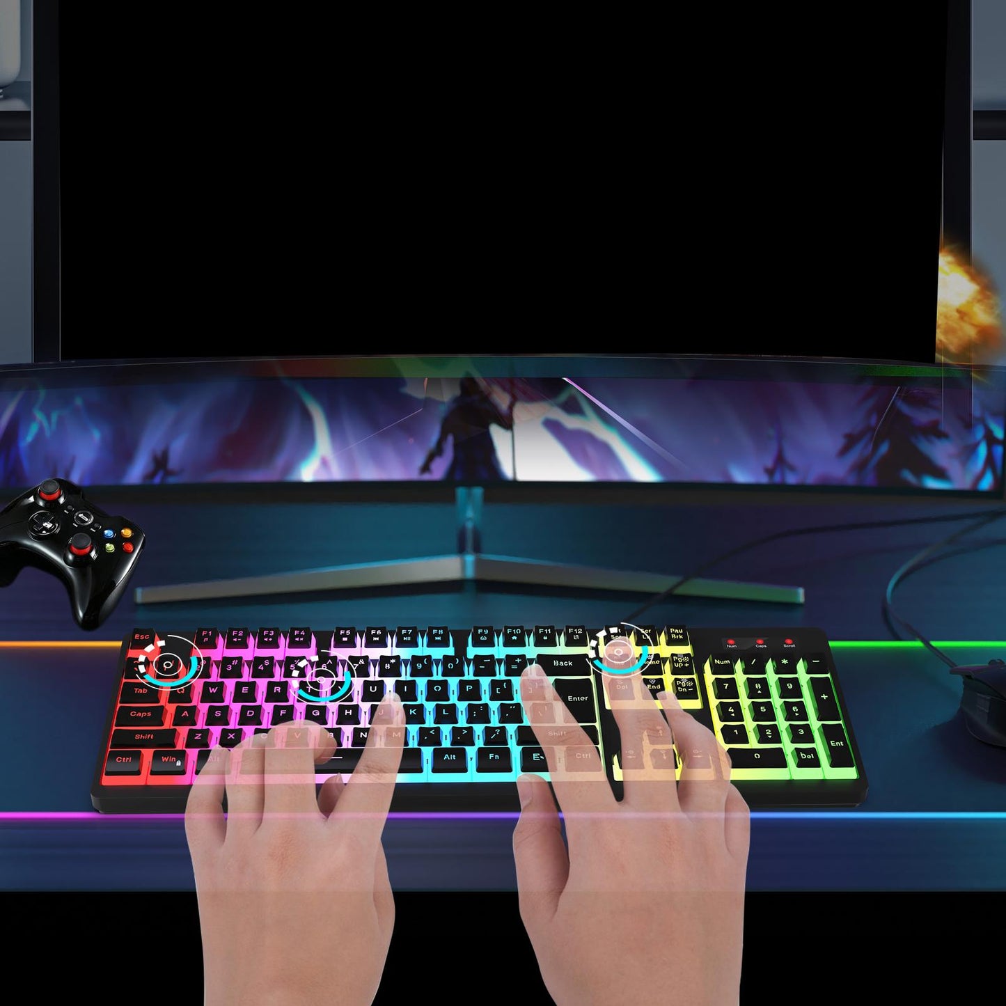 Mechanical Gaming Keyboard Quick Response LED Backlit for Desktop Computer White