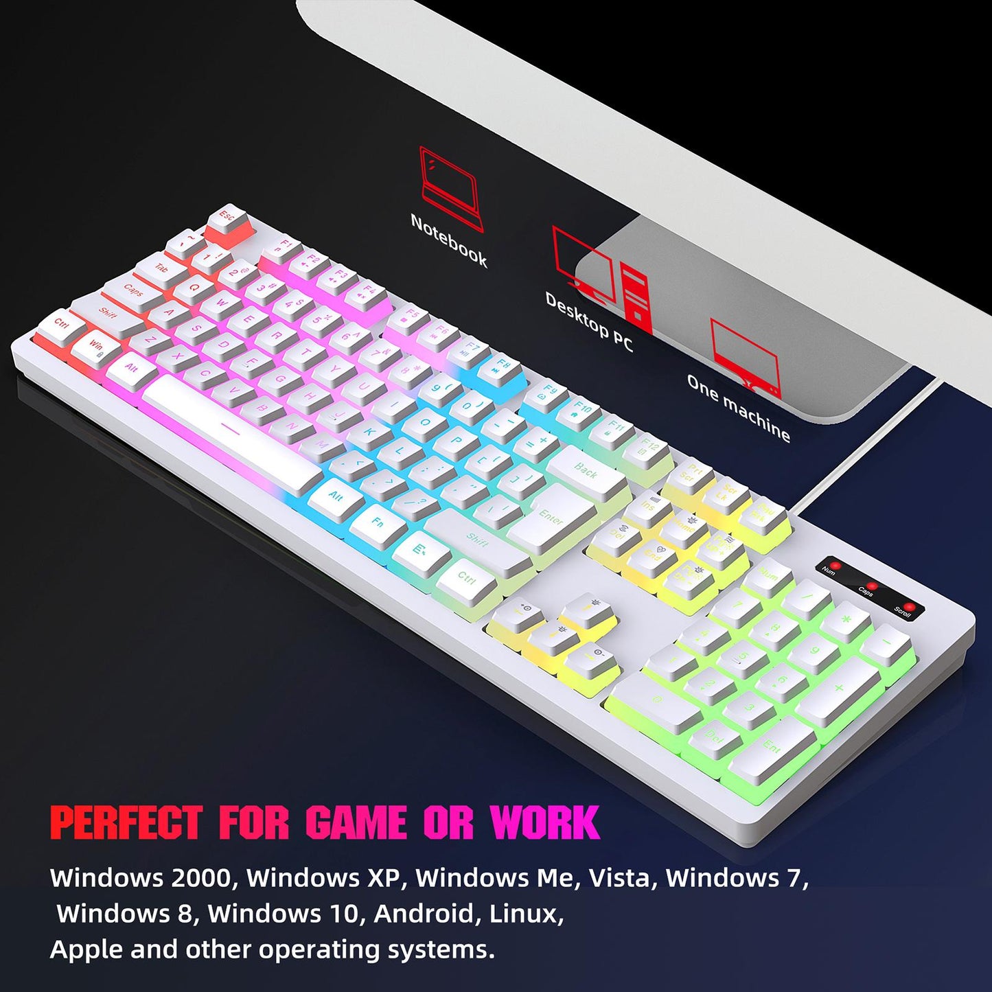 Mechanical Gaming Keyboard Quick Response LED Backlit for Desktop Computer White
