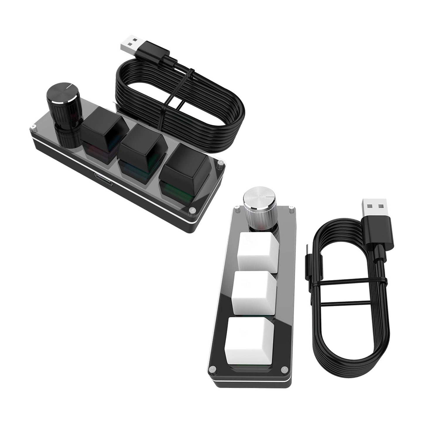 3-Key Small Keypad Mini Keyboard with Knob Keycaps for Programming Drawing white