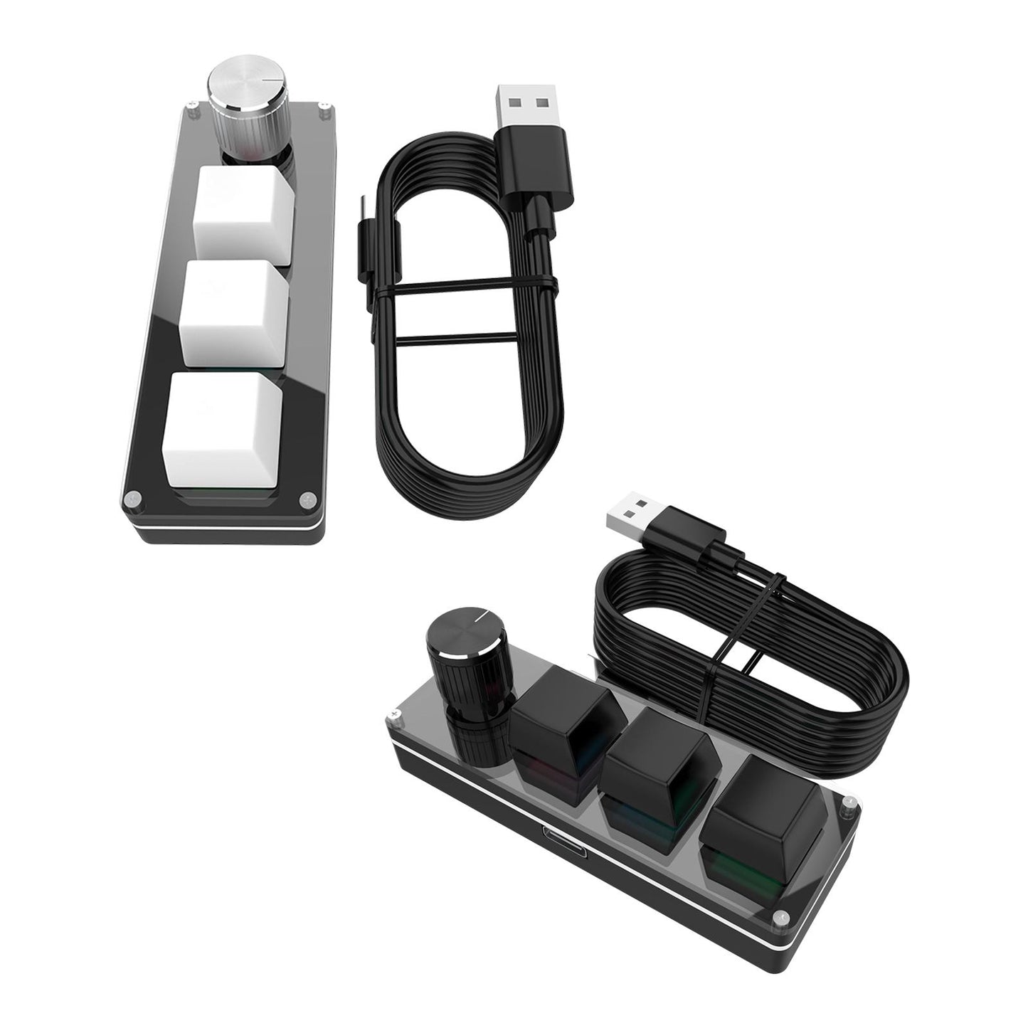 3-Key Small Keypad Mini Keyboard with Knob Keycaps for Programming Drawing white