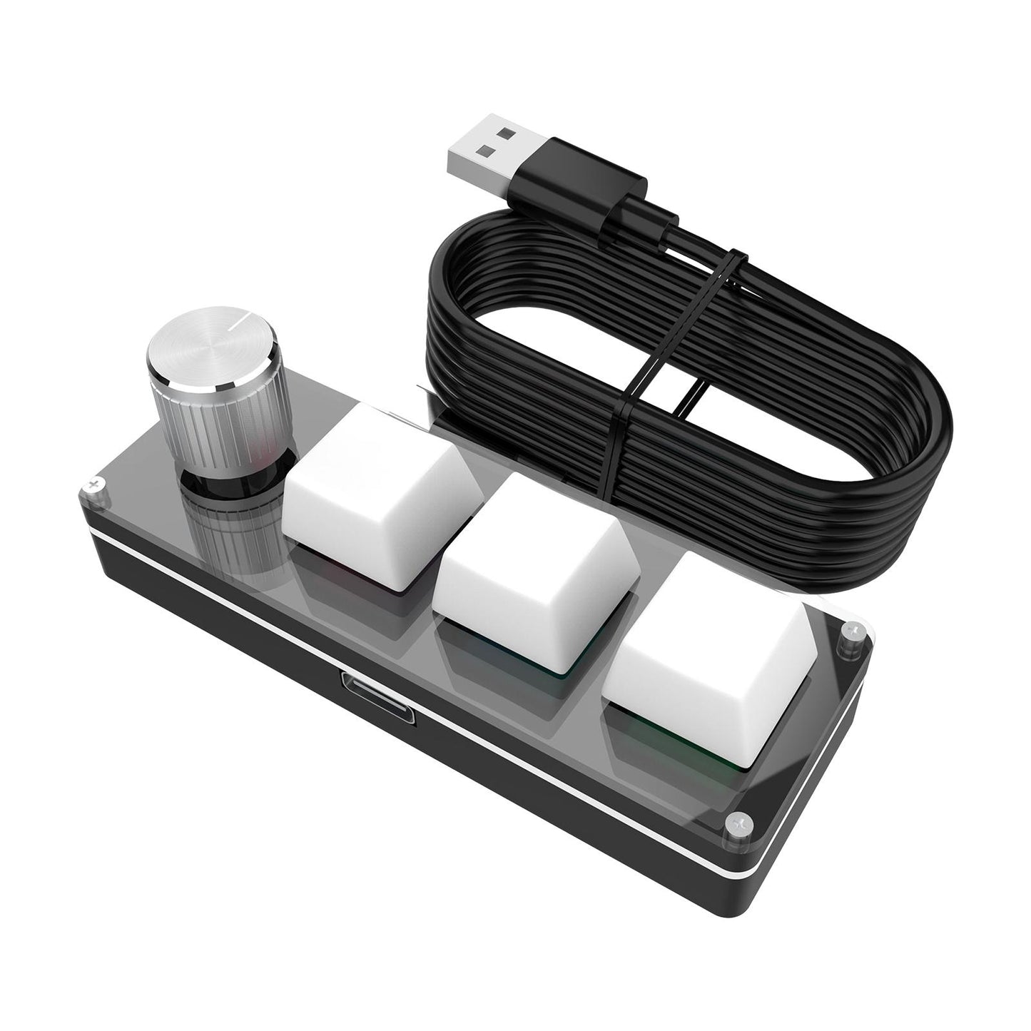 3-Key Small Keypad Mini Keyboard with Knob Keycaps for Programming Drawing white