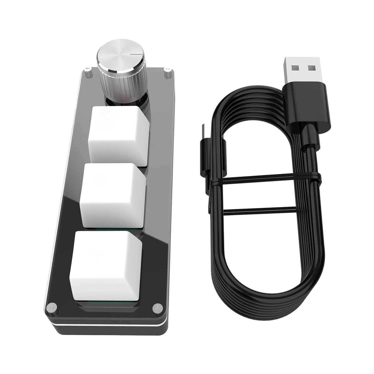 3-Key Small Keypad Mini Keyboard with Knob Keycaps for Programming Drawing white