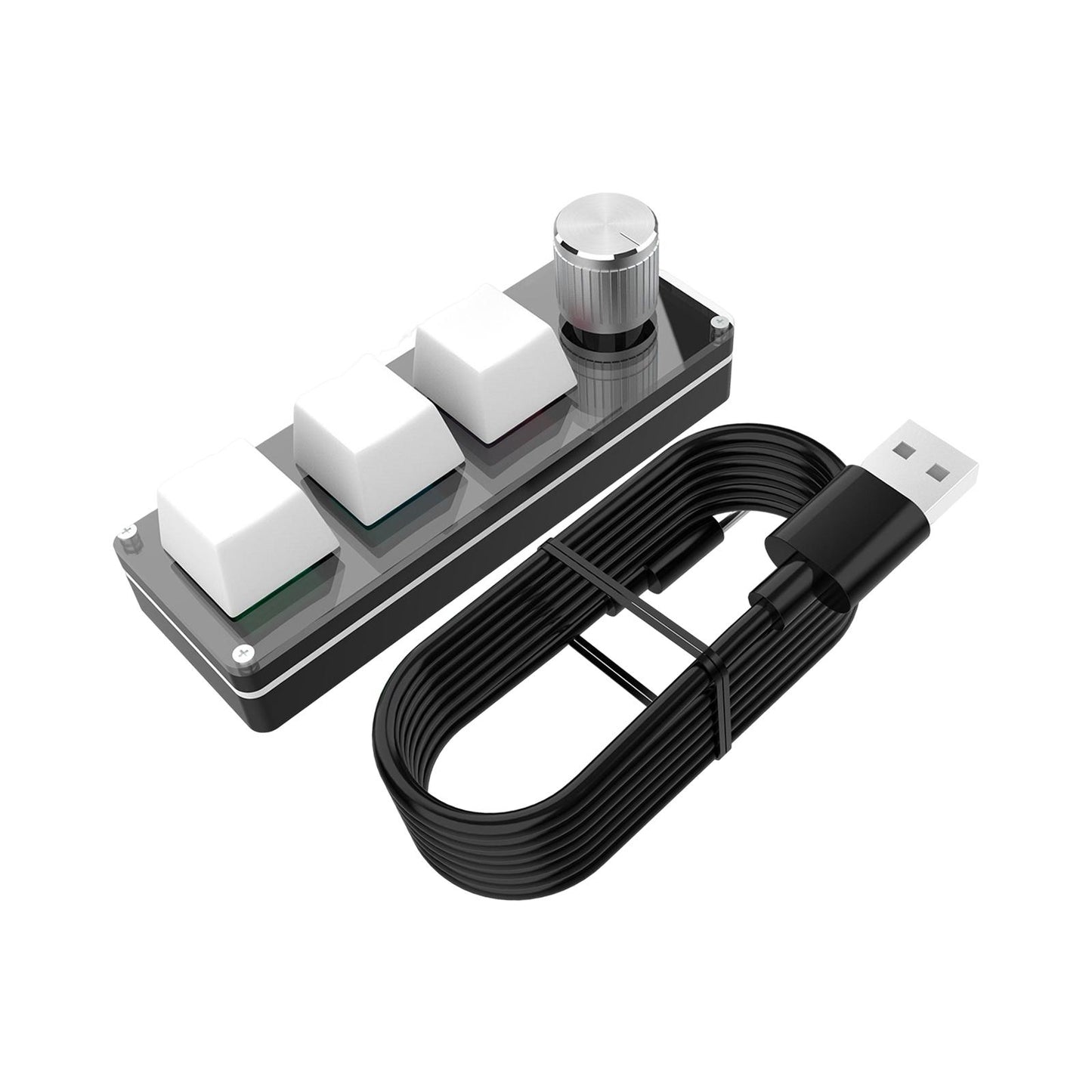 3-Key Small Keypad Mini Keyboard with Knob Keycaps for Programming Drawing white