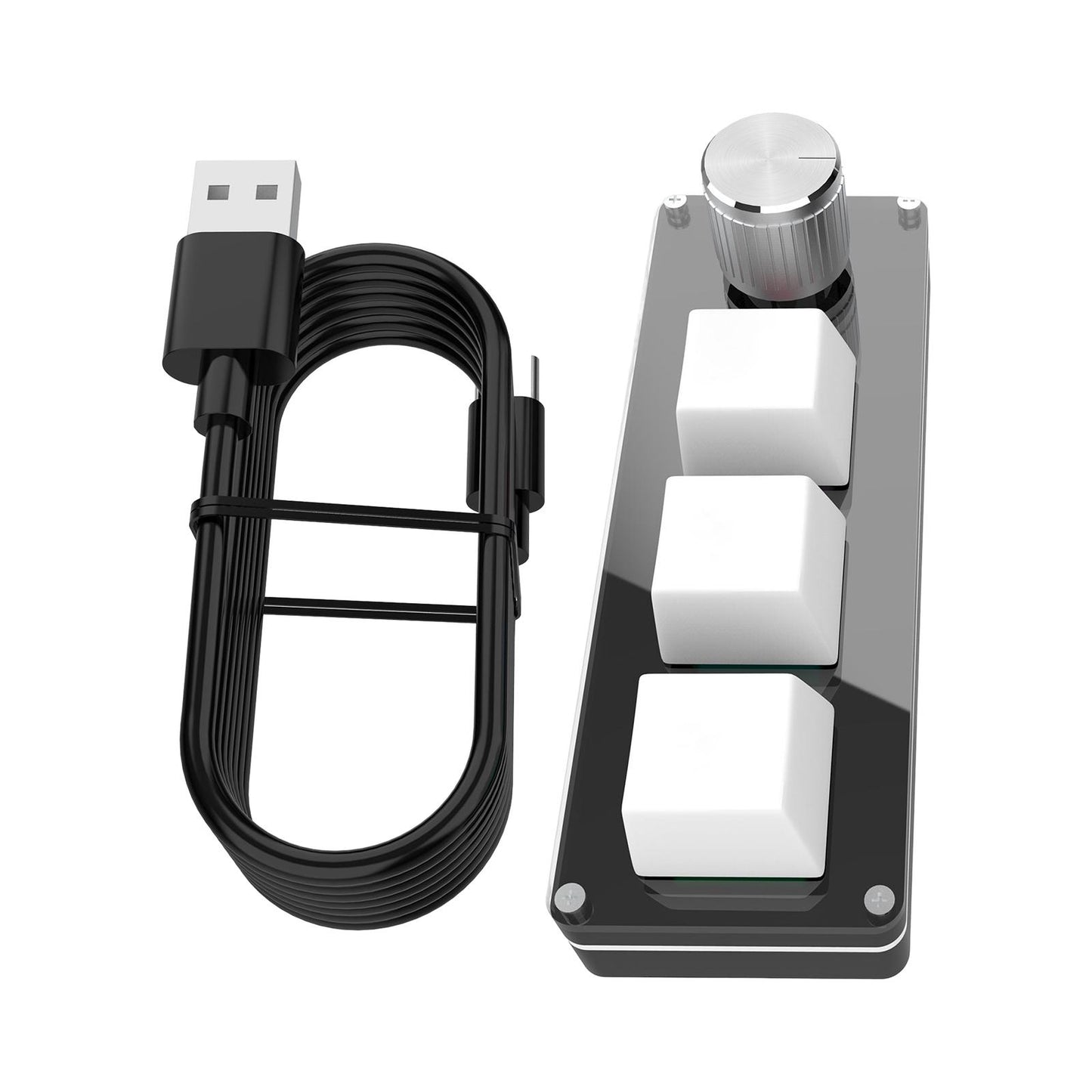 3-Key Small Keypad Mini Keyboard with Knob Keycaps for Programming Drawing white