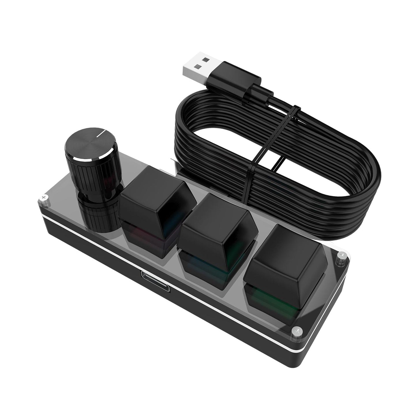 3-Key Small Keypad Mini Keyboard with Knob Keycaps for Programming Drawing black