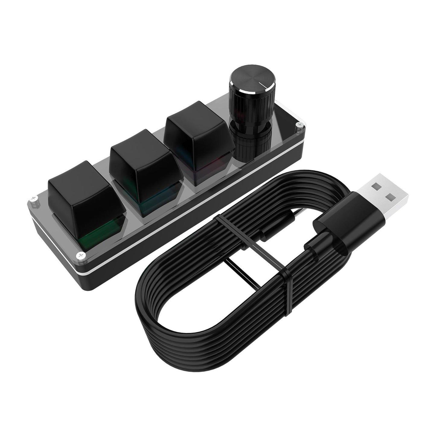 3-Key Small Keypad Mini Keyboard with Knob Keycaps for Programming Drawing black