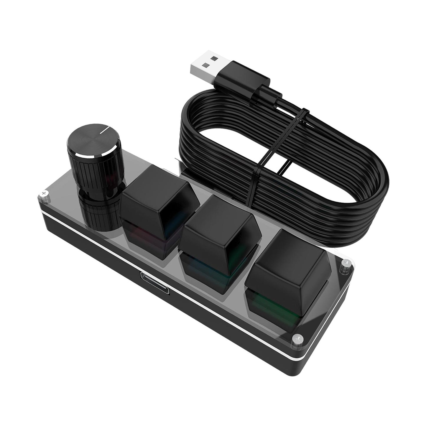3-Key Small Keypad Mini Keyboard with Knob Keycaps for Programming Drawing black
