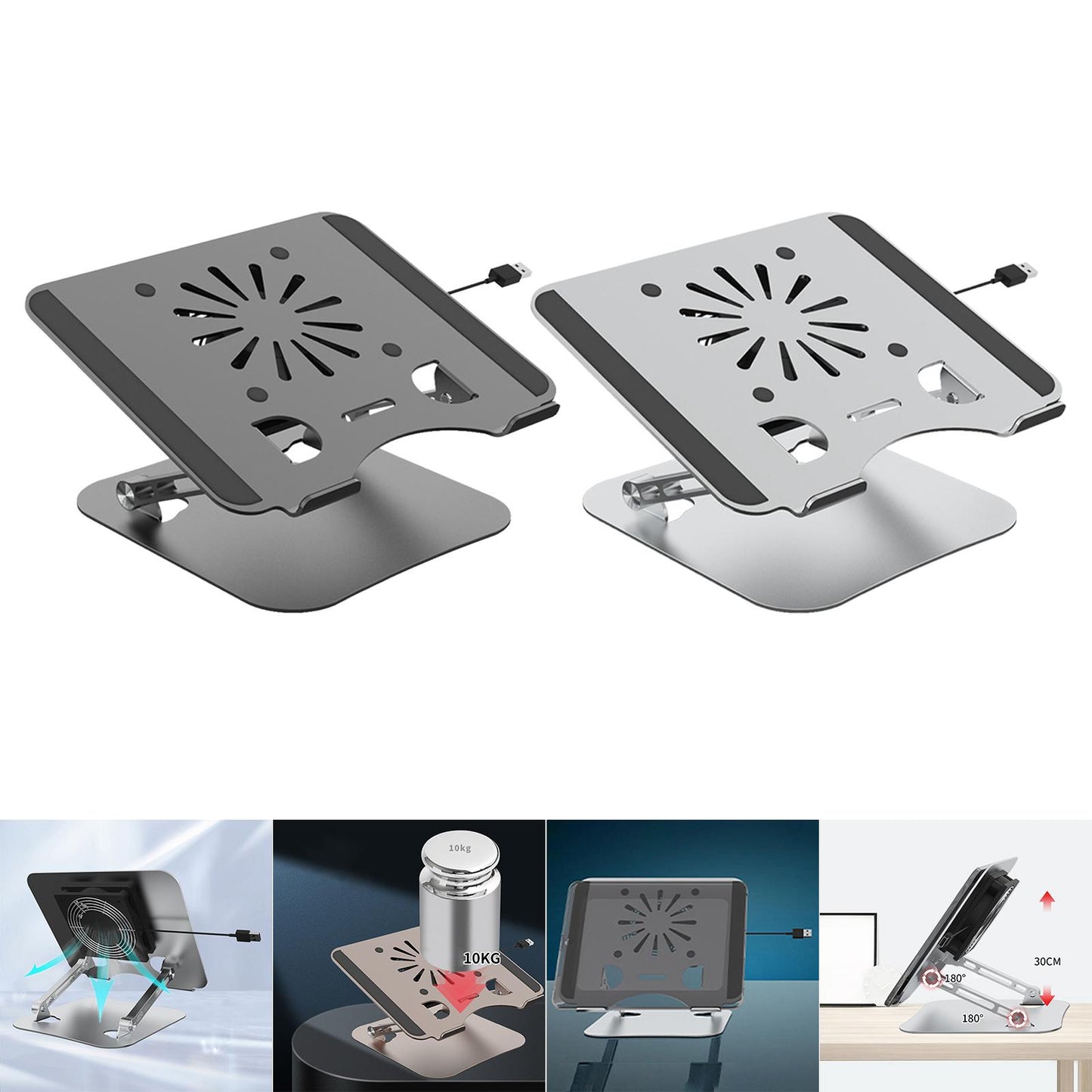Laptop Stand with Cooling Fan Universal Aluminium Alloy Ergonomic for Home Gray