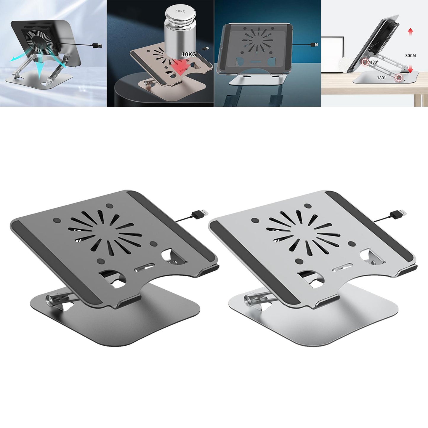 Laptop Stand with Cooling Fan Universal Aluminium Alloy Ergonomic for Home Gray