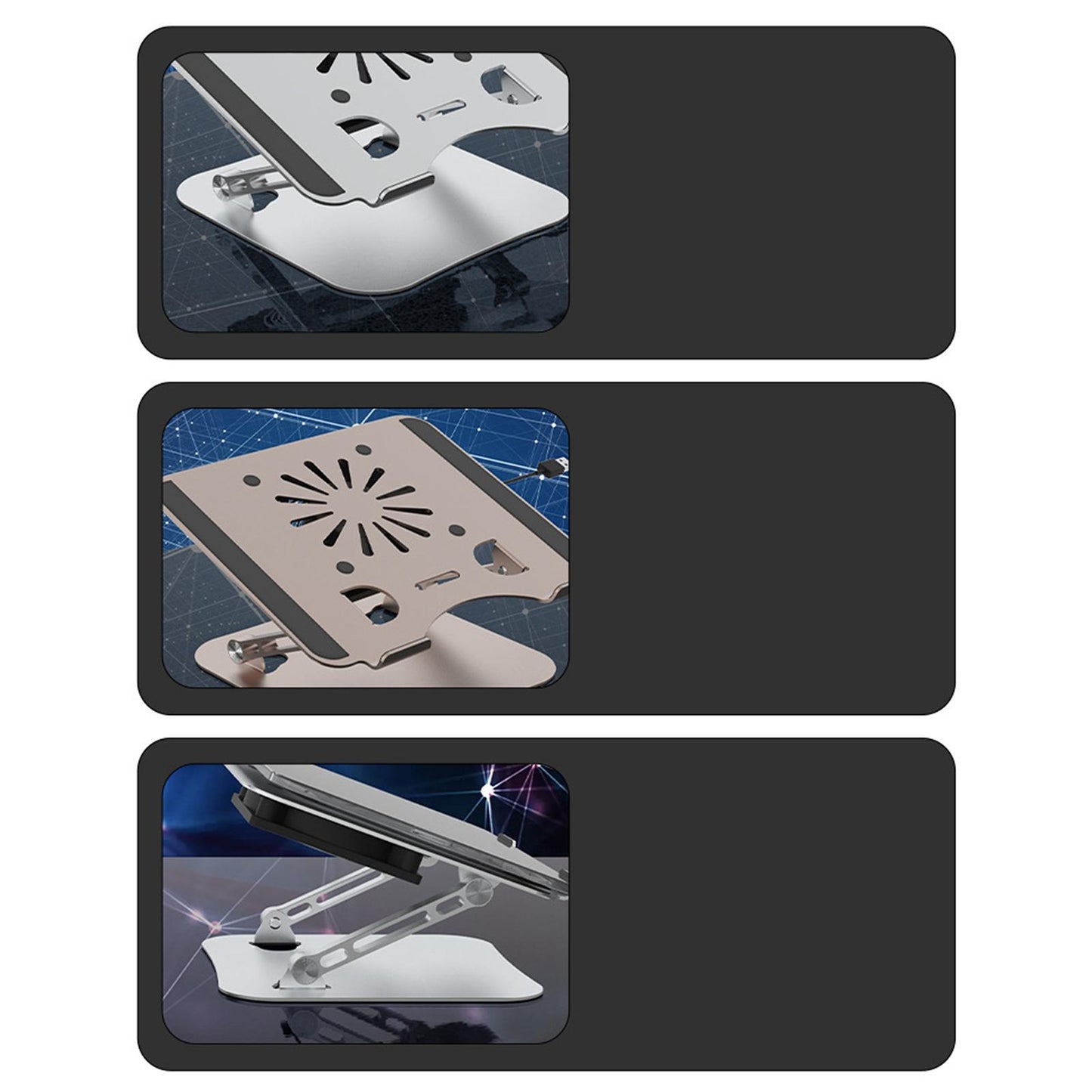 Laptop Stand with Cooling Fan Universal Aluminium Alloy Ergonomic for Home Argent