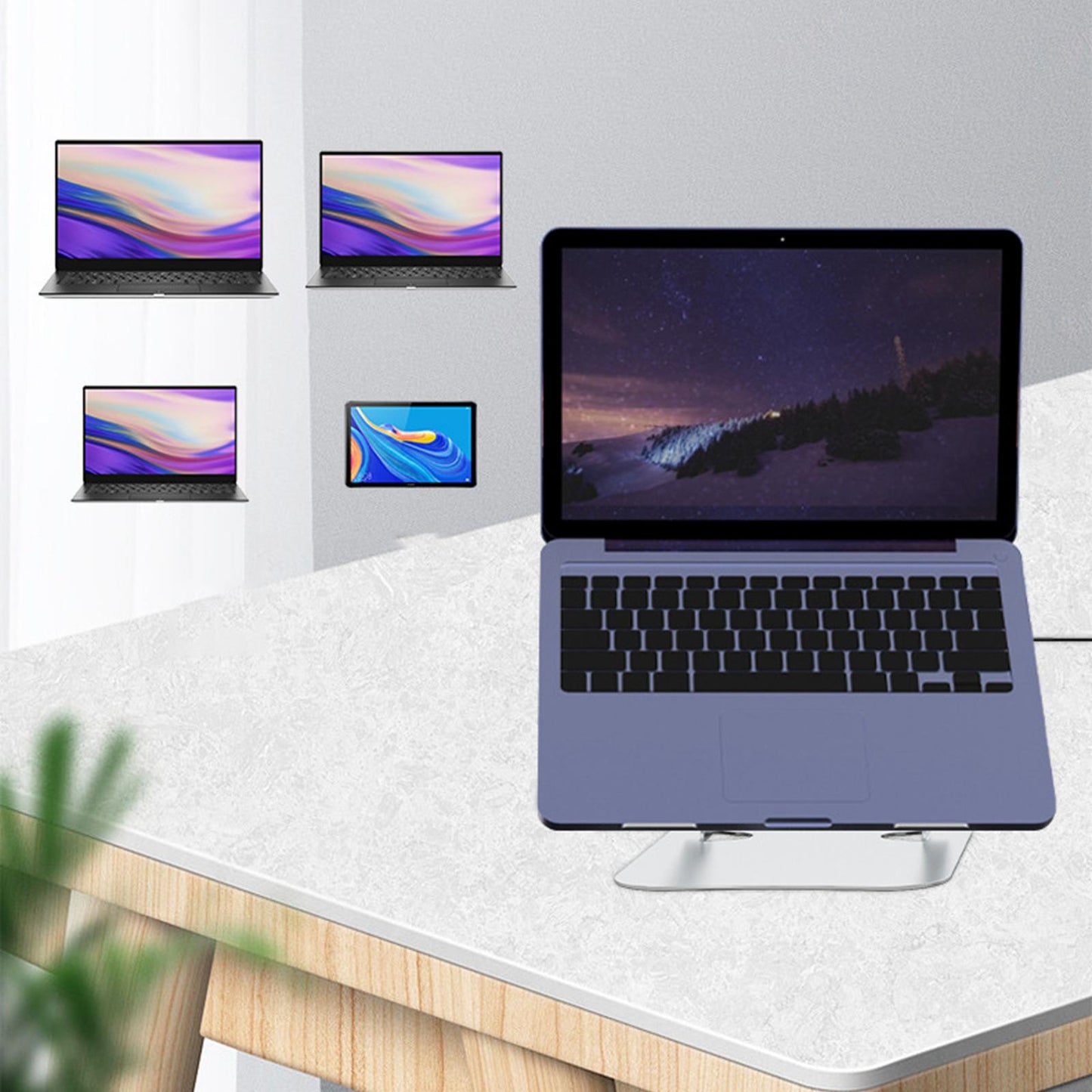 Laptop Stand with Cooling Fan Universal Aluminium Alloy Ergonomic for Home Argent