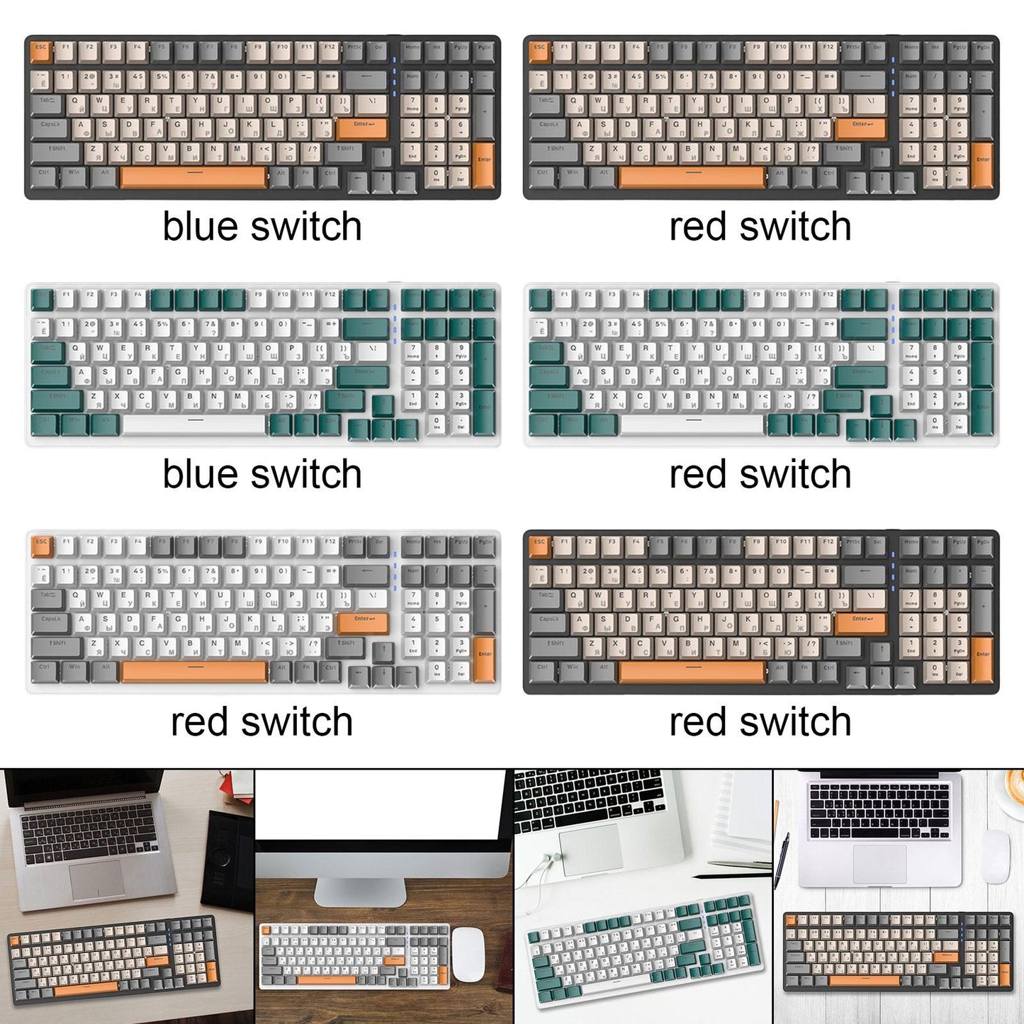 Russian Mechanical Keyboard Backlit 98% Allocation for PC Laptop Gamer Style A