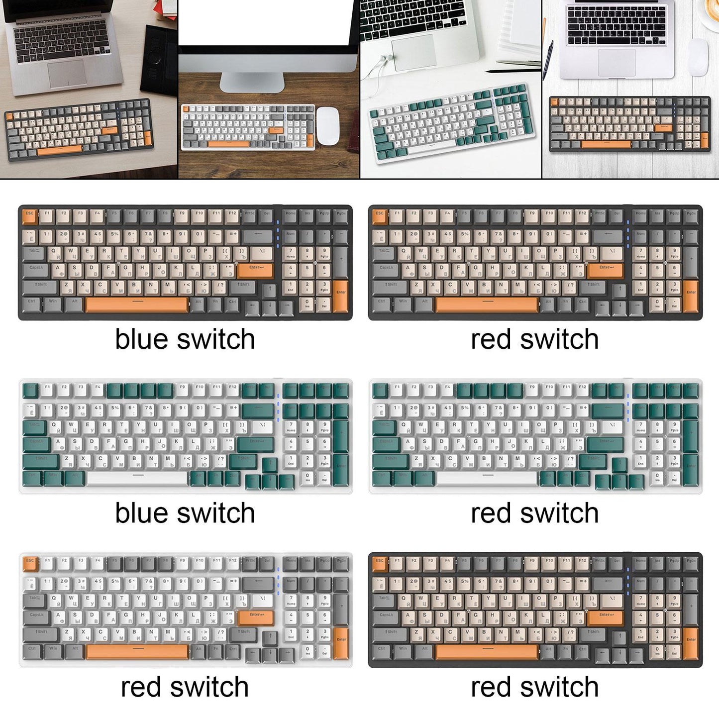 Russian Mechanical Keyboard Backlit 98% Allocation for PC Laptop Gamer Style A