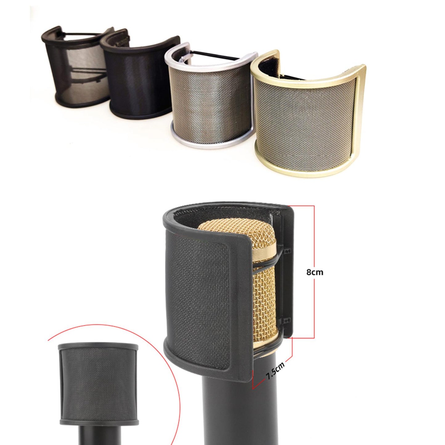 Microphone Pop Filter Handheld Mic shield U Shape for Live Broadcasting Black without Cotton