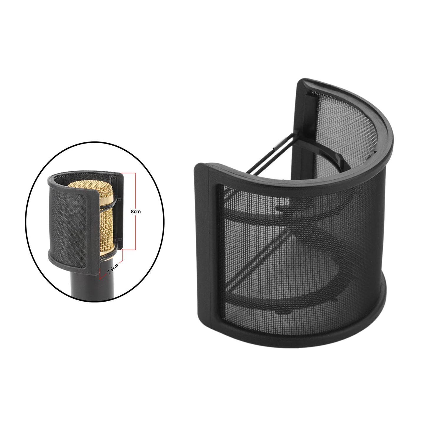 Microphone Pop Filter Handheld Mic shield U Shape for Live Broadcasting Black without Cotton