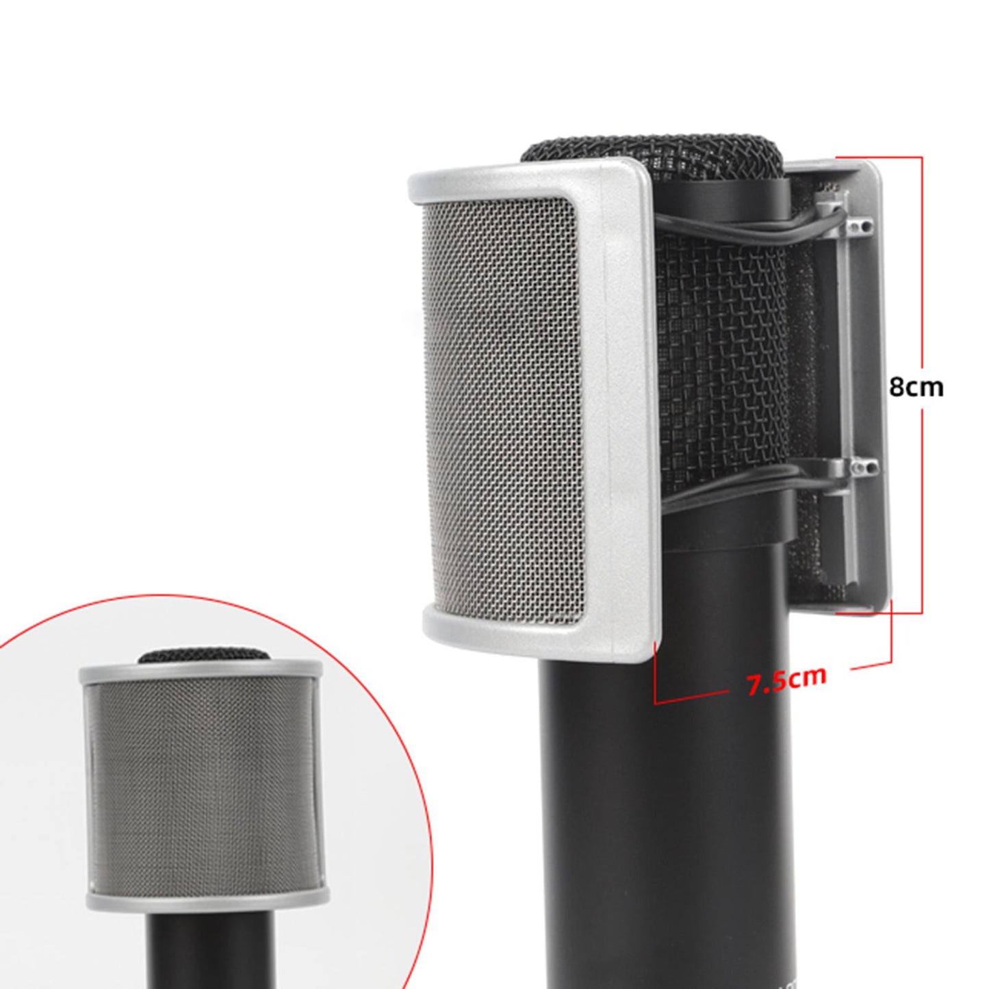 Microphone Pop Filter Handheld Mic shield U Shape for Live Broadcasting Silver with Cotton