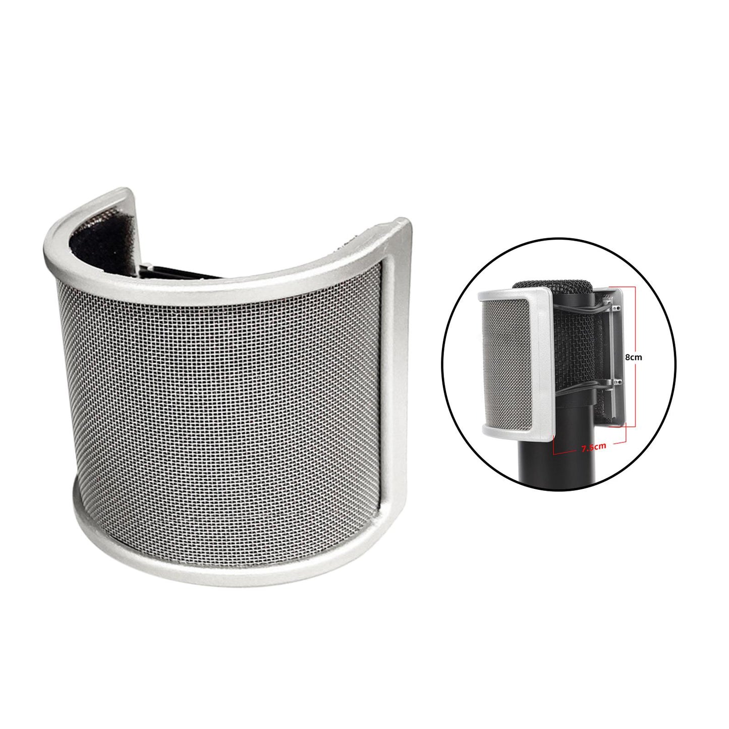 Microphone Pop Filter Handheld Mic shield U Shape for Live Broadcasting Silver with Cotton