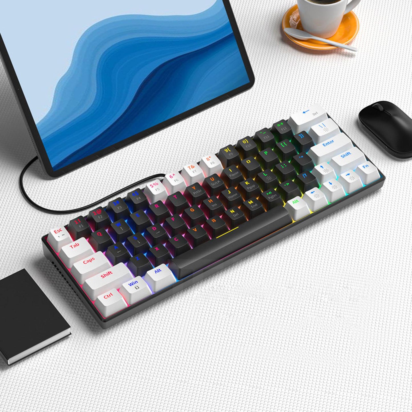 Mechanical Keyboard RGB Backlit Ergonomic Plug and Play for Desktop PC B