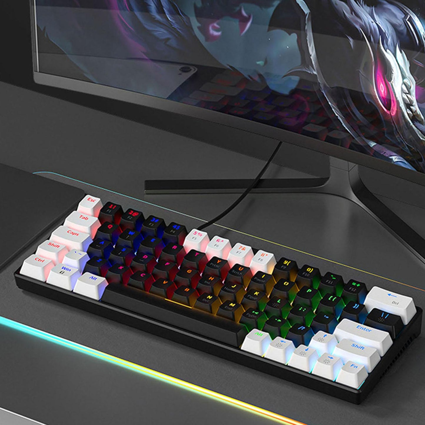 Mechanical Keyboard RGB Backlit Ergonomic Plug and Play for Desktop PC C