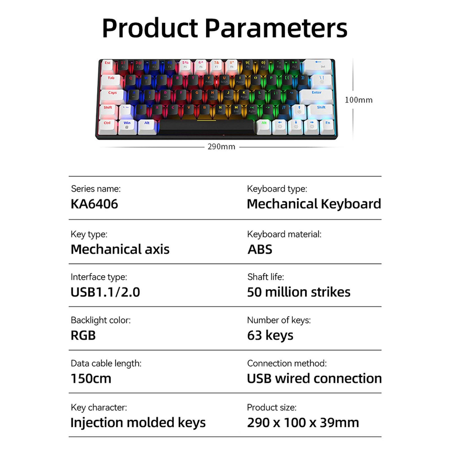 Mechanical Keyboard RGB Backlit Ergonomic Plug and Play for Desktop PC D