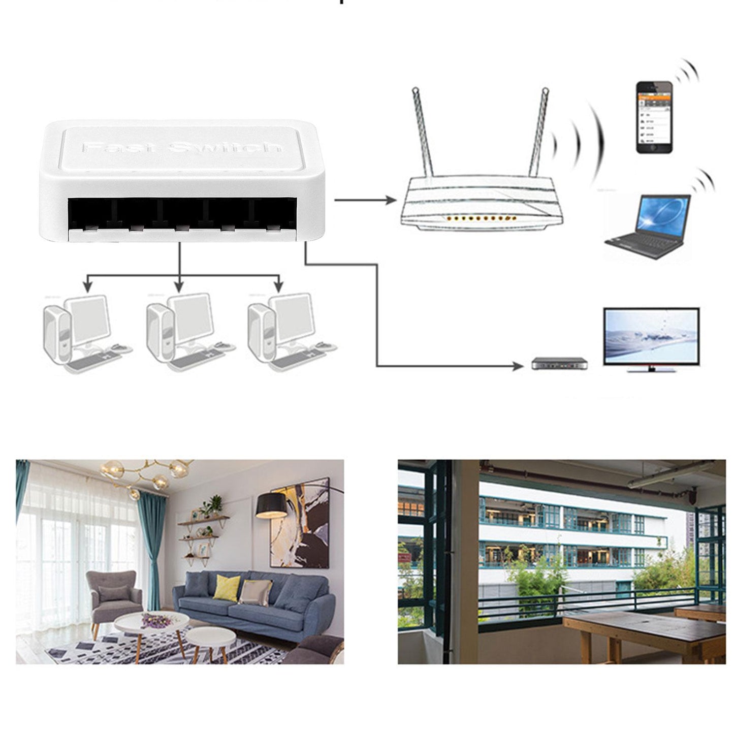 5 Port Gigabit Ethernet Attachments Mini Network Switch for Dormitory Office Black