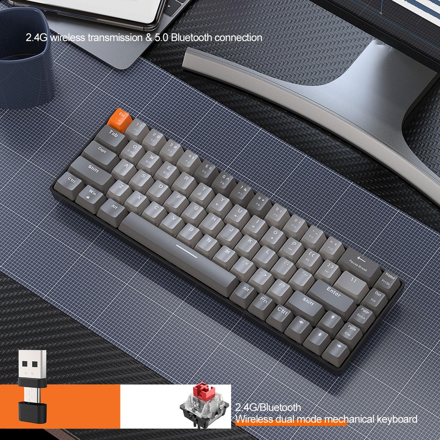 Mechanical Keyboard 2 Connection Methods PBT Key Caps Keypad for Laptop Style F