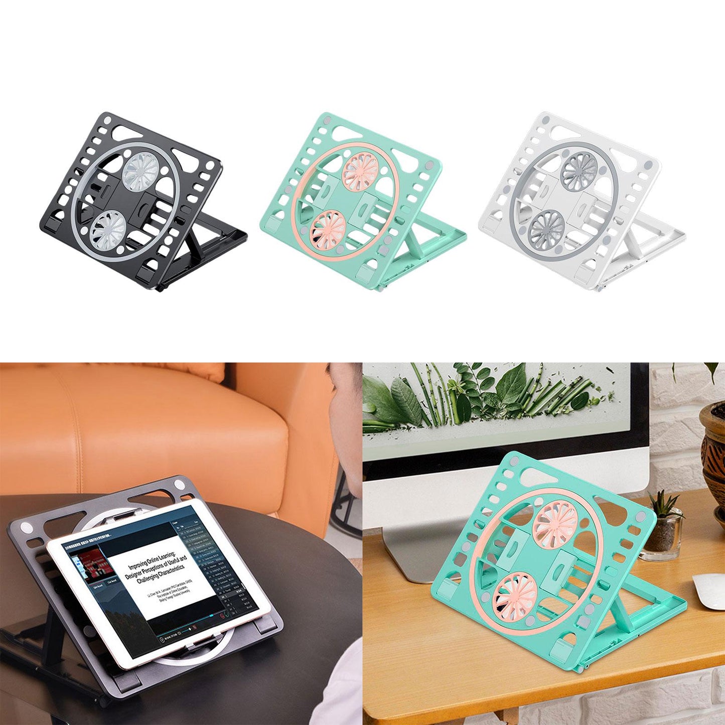 Laptop Cooling Pad Foldable Multi Angle Ergonomic Laptop Riser for Desk Home Black