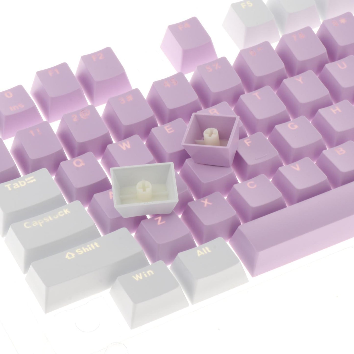 Keycaps Set Backlit Two Color Key Caps for Mechanical Keyboards 980K 87 Keys White,Light Purple