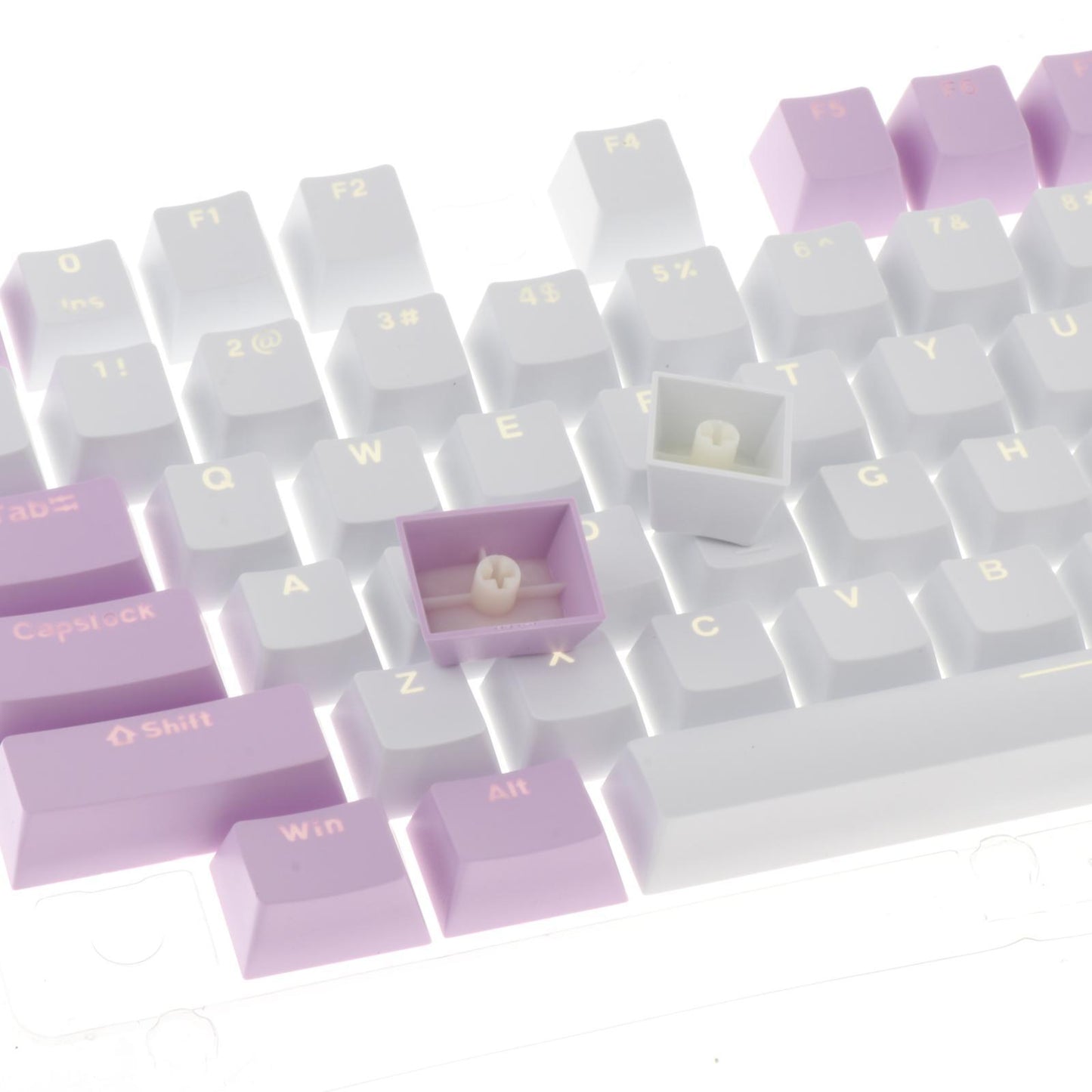 Keycaps Set Backlit Two Color Key Caps for Mechanical Keyboards 980K 87 Keys Light Purple,White