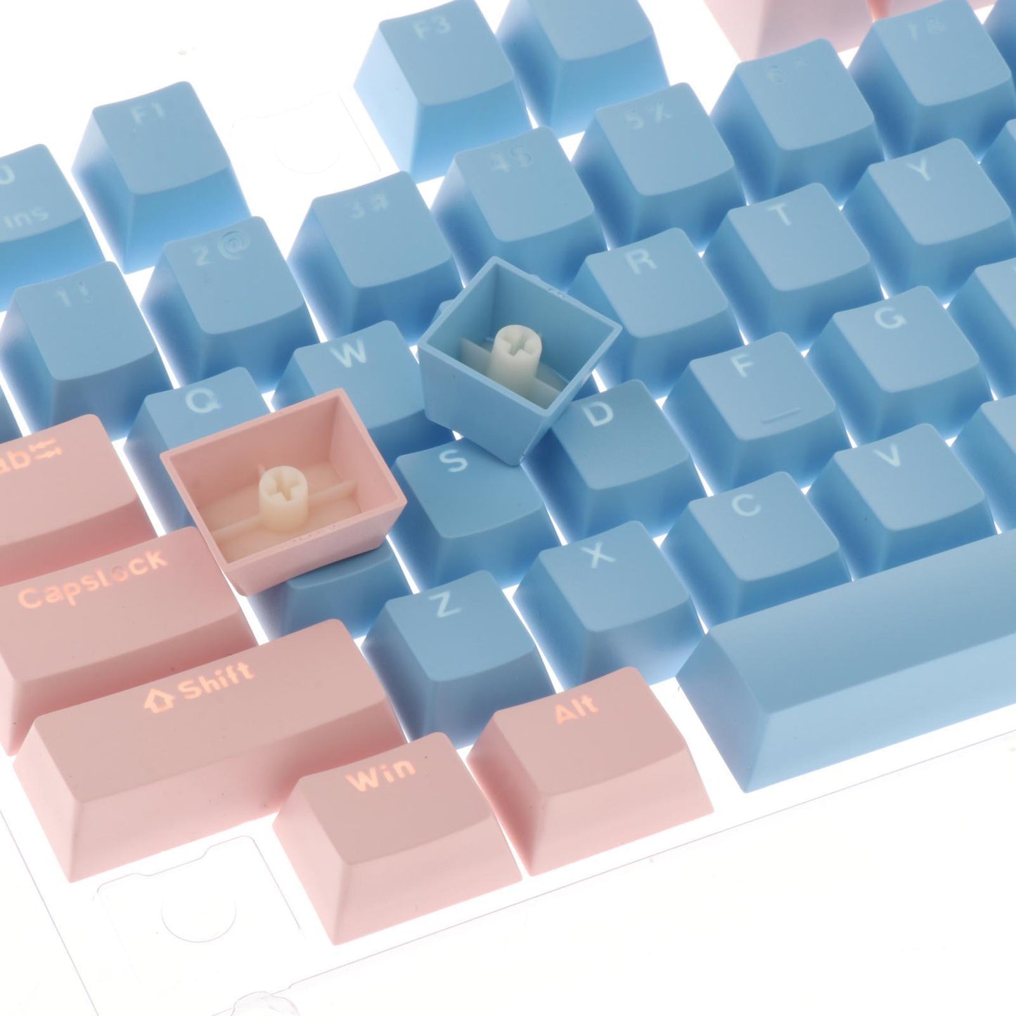 Keycaps Set Backlit Two Color Key Caps for Mechanical Keyboards 980K 87 Keys Light Blue,Pink