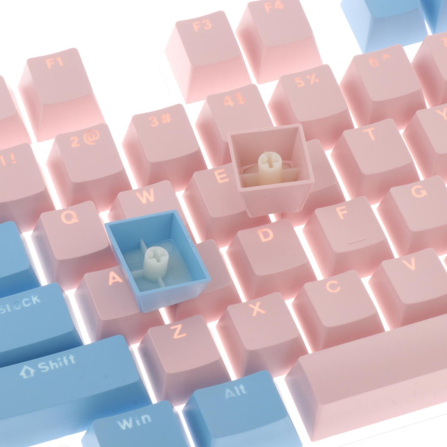 Keycaps Set Backlit Two Color Key Caps for Mechanical Keyboards 980K 87 Keys Pink,Light Blue
